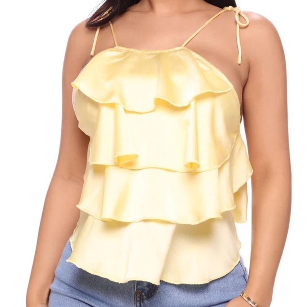 NWT Yellow Ruffle Tiered Top - Small - Picture 2 of 3
